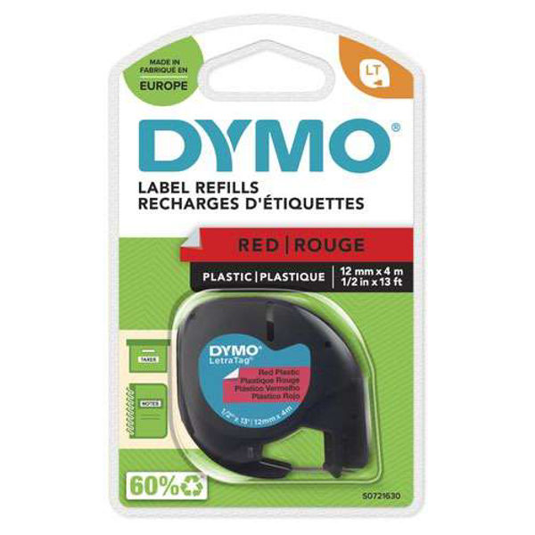 Picture of Dymo 91203 Black on Red Plastic Letratag Tape - 12mm